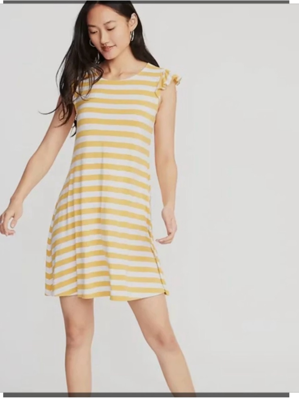 NWT old navy Striped Yellow & White Flutter-Sleeve Swing Dress size:XXL